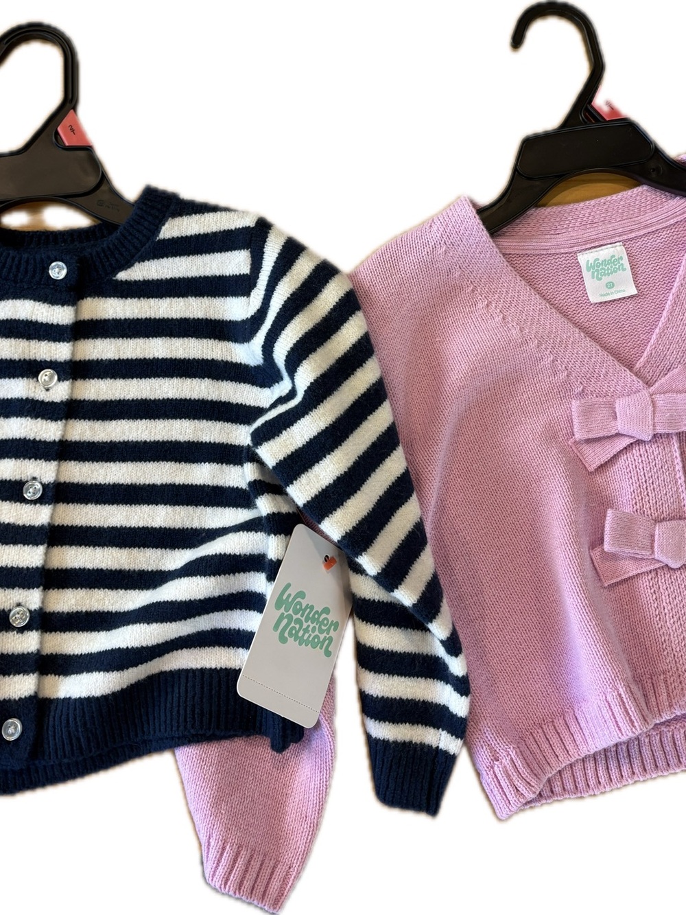 NWT 2T Wonder Nation Toddler Girl Cardigan Sweater Lot 2Pcs Striped Pink Bow